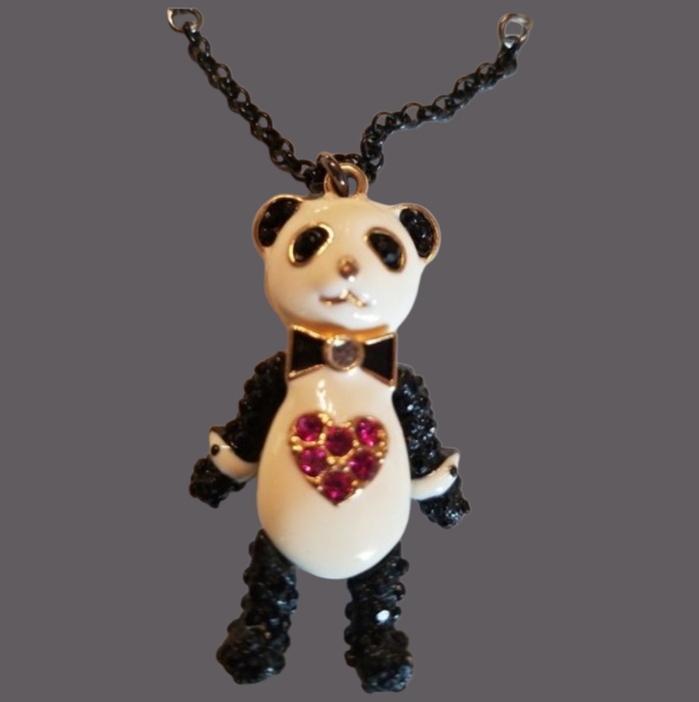 🐼❤️Betsey Druzy Stone Tuxedo Panda Teddy Bear Heart Necklace - EPC❤️🐼